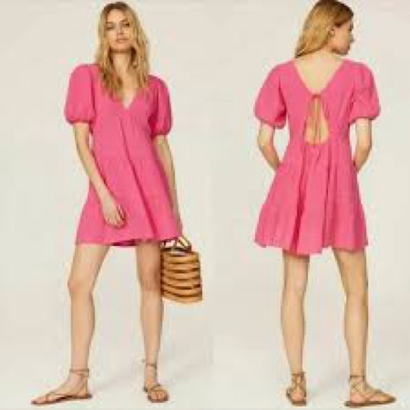 Xirena Nissa Pink Babydoll Puff Sleeve Mini Dress Small - Picture 2 of 6